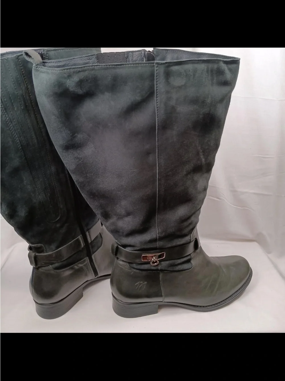JJ Footwear Tall Black Suede Boots with Strap Accent 42 XXL wide calf STUNNING